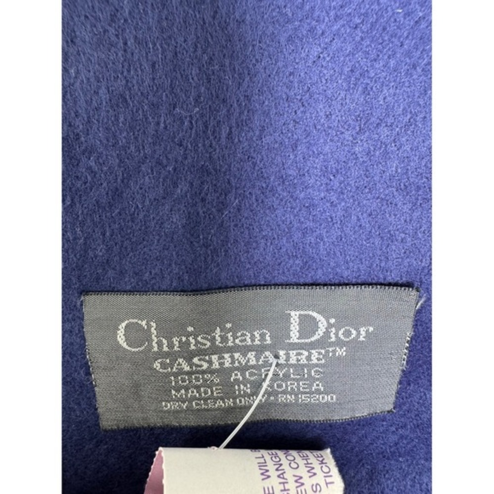 Christian Dior Cashmaire Scarf Navy Blue Solid Acrylic Fringe Mens RN 15200 - Picture 2 of 5